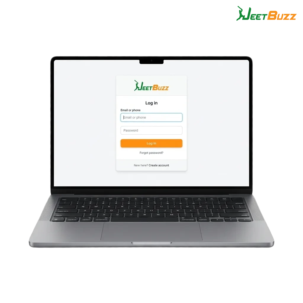Pakistani user entering email and password on Jeetbuzz login screen with security icons and fast access interface
